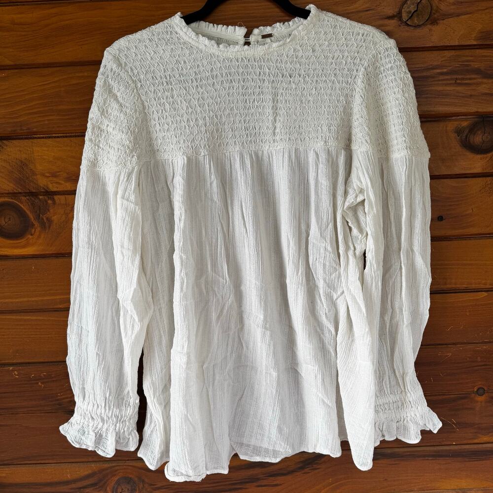 FREE PEOPLE | White Cotton Boho Romantic Cottagecore  Smocked Blouse Top Small